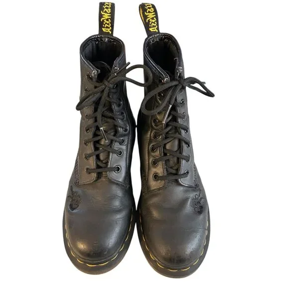 Dr Martens Women's 1460 Vonda Mono Boot Size 38 (7US) Black Embroidered Flowers - Picture 2 of 8